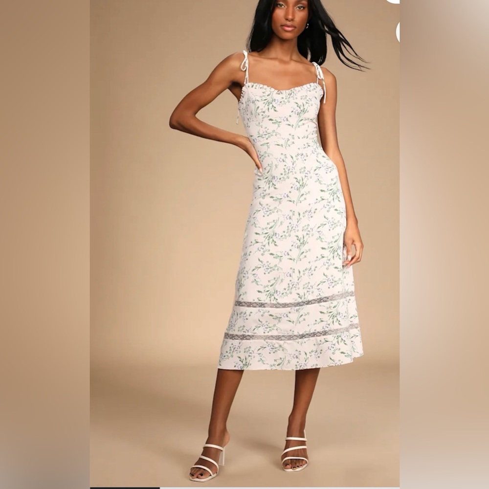 Lulus The Blooms Pink Floral Tie—Strap Midi Dress size XL